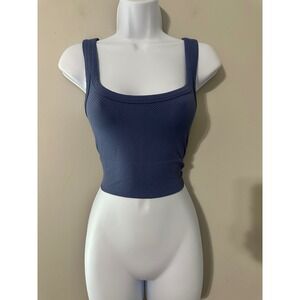 Jordyn Jagger Ribbed Square Neck Cropped Tank‎ Top Blue Women's Size S